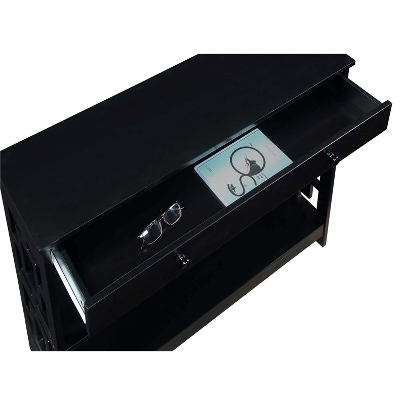 Pemberly Row Contemporary One-Drawer Console Table in Black Wood Finish
