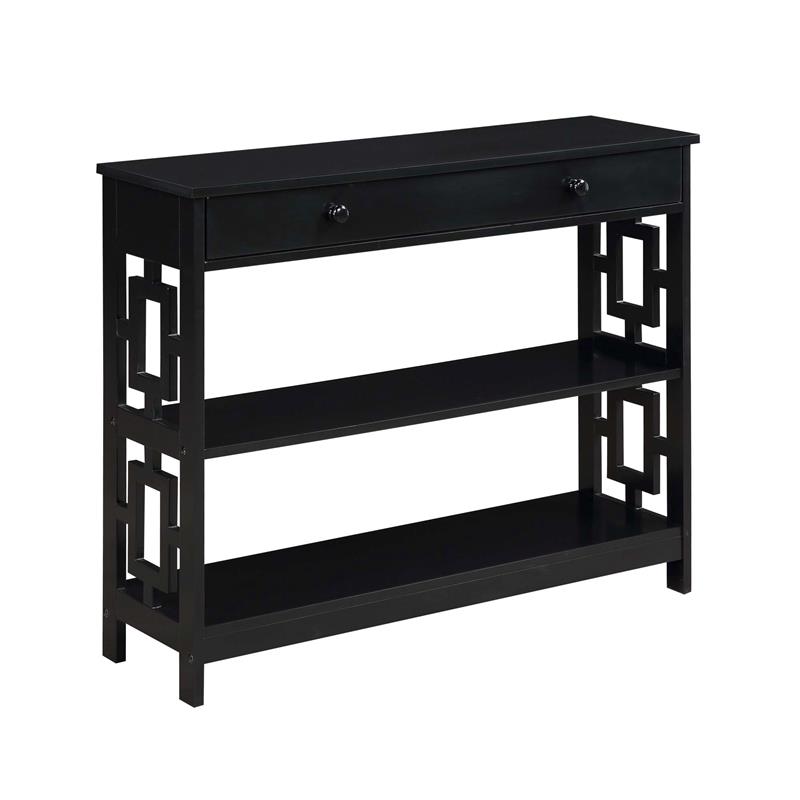 Pemberly Row Contemporary One-Drawer Console Table in Black Wood Finish
