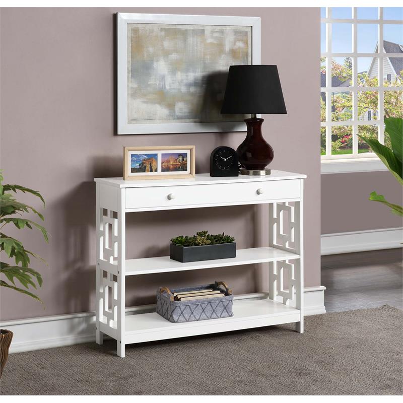 Pemberly Row Contemporary One-Drawer Console Table in White Wood Finish