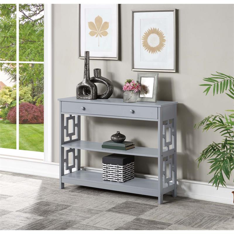 Pemberly Row Contemporary One-Drawer Console Table in Gray Wood Finish