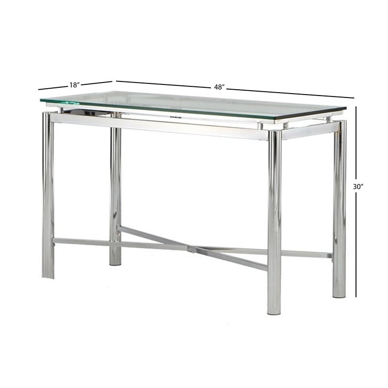 Pemberly Row Contemporary Chrome Metal and Glass Sofa Table in Black