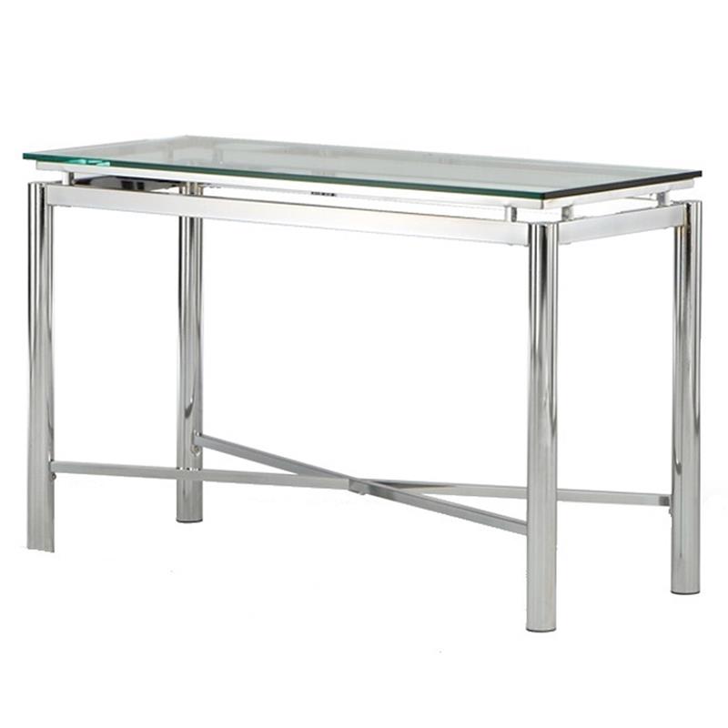 Pemberly Row Contemporary Chrome Metal and Glass Sofa Table in Black