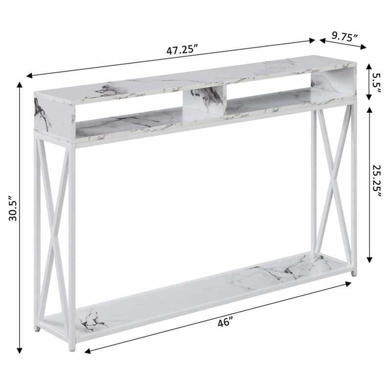 Pemberly Row Modern Deluxe Console Table with Shelf in White Wood Finish