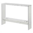 Pemberly Row Modern V Console Table with Shelf in White Marble Wood Finish