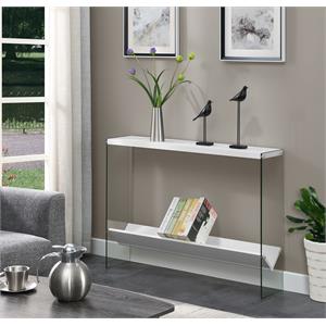Pemberly Row Modern V Console Table with Shelf in White Wood Finish