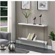 Pemberly Row Modern V Console Table with Shelf in White Wood Finish