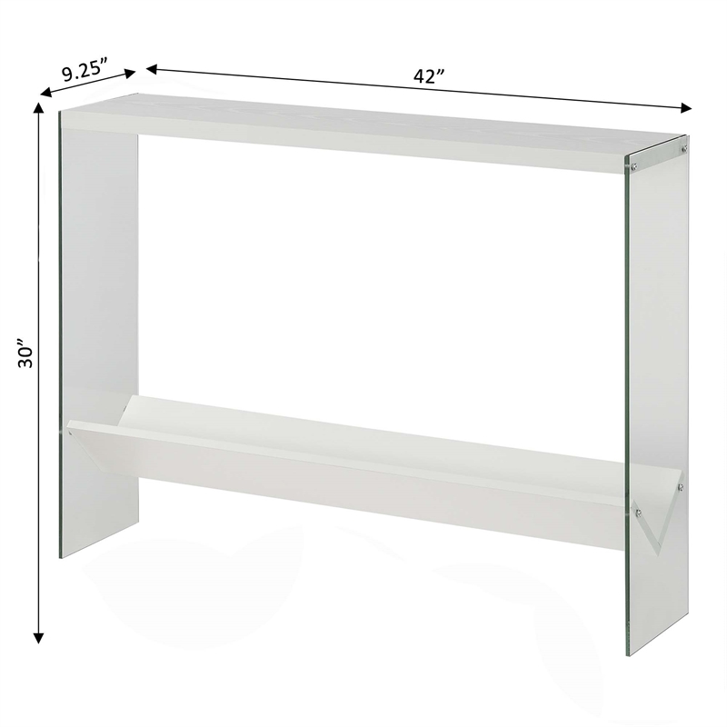 Pemberly Row Modern V Console Table with Shelf in White Wood Finish