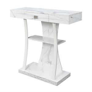 Pemberly Row Farmhouse One-Drawer Console Table in White Faux Marble Wood