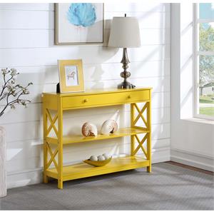 Pemberly Row Transitional One-Drawer Console Table with Shelves in Yellow Wood