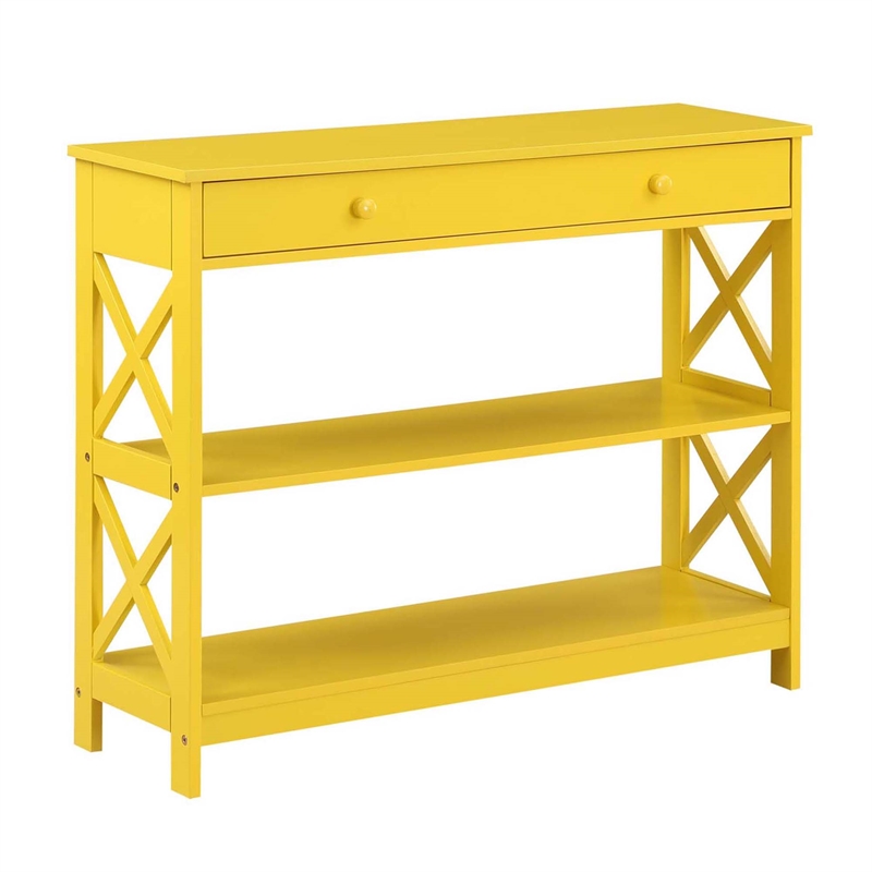 Pemberly Row Transitional One-Drawer Console Table with Shelves in Yellow Wood
