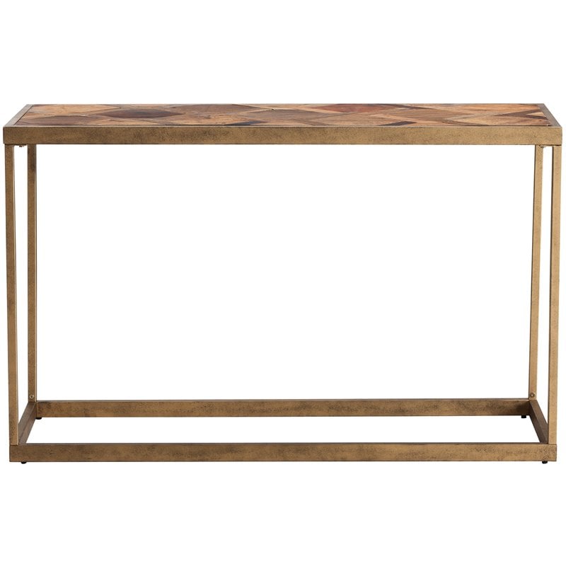 Pemberly Row Farmhouse Wood Top Console Table in Brass