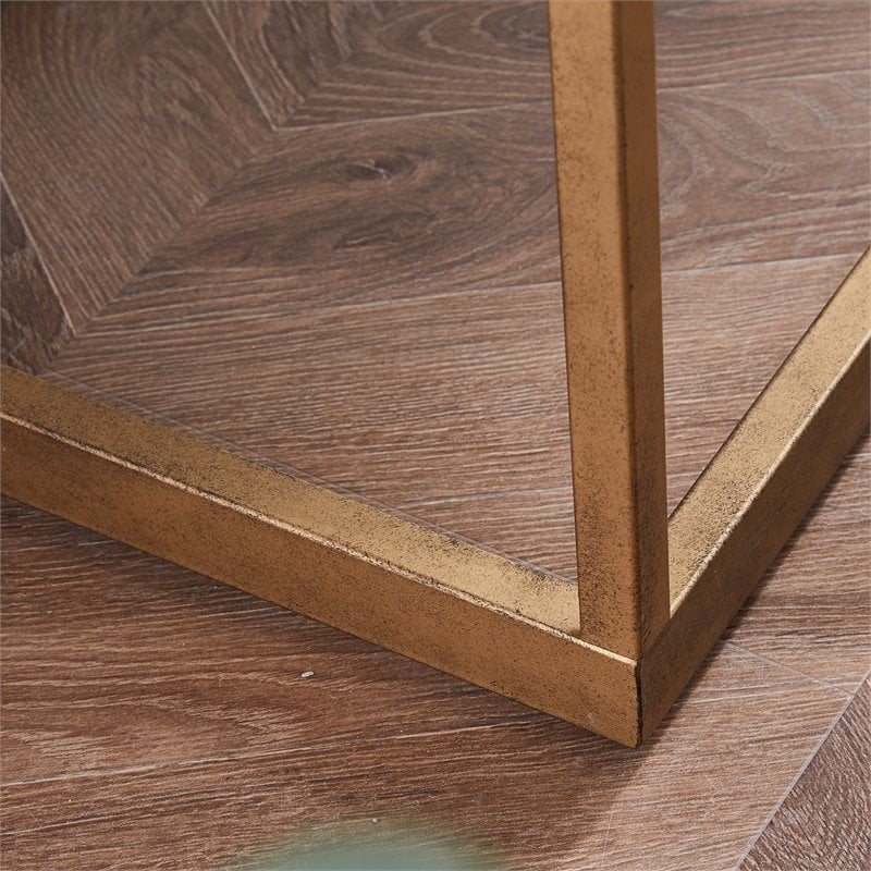 Pemberly Row Farmhouse Wood Top Console Table in Brass