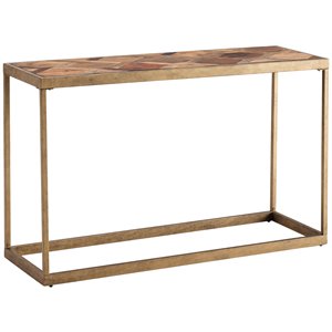 Pemberly Row Farmhouse Wood Top Console Table in Brass