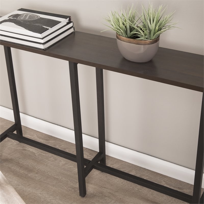 Pemberly Row Contemporary Long Narrow Wooden Console Table in Matte Black