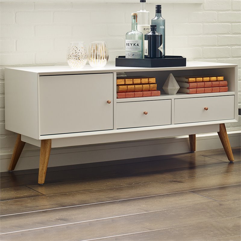 Pemberly Row Mid-Century Wood Sideboard in French White