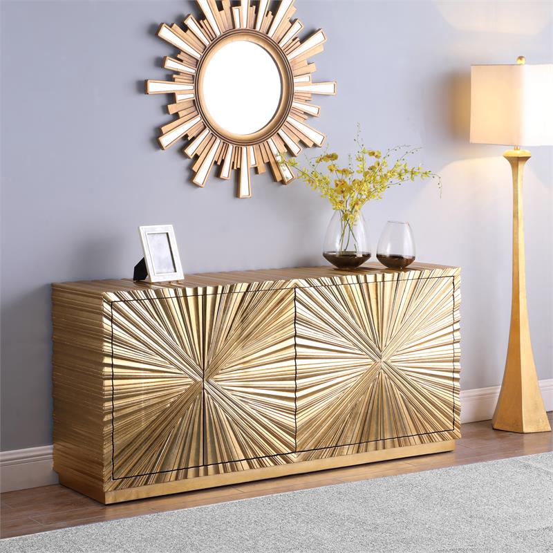 Pemberly Row Contemporary Wood Sideboard and Buffet in Gold Leaf
