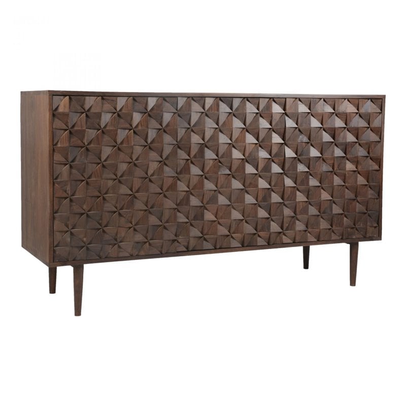 Pemberly Row 3-Door Modern Solid Sheesham Wood Sideboard in Dark Brown
