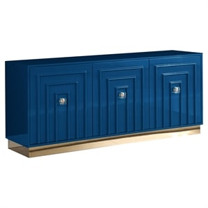 Pemberly Row Modern High Gloss Lacquer Wood Sideboard in Blue