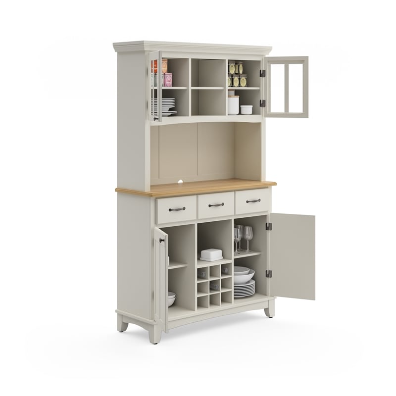 Pemberly Row Wood Top Buffet Server and  2-Door Hutch in Off White