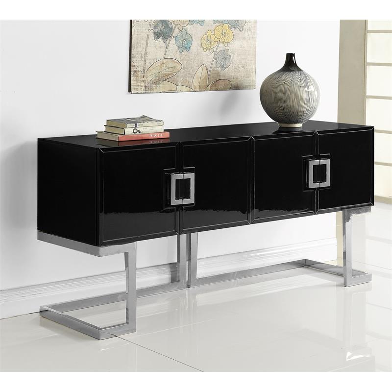 Pemberly Row Modern Solid Wood Sideboard Buffet in Black Lacquer