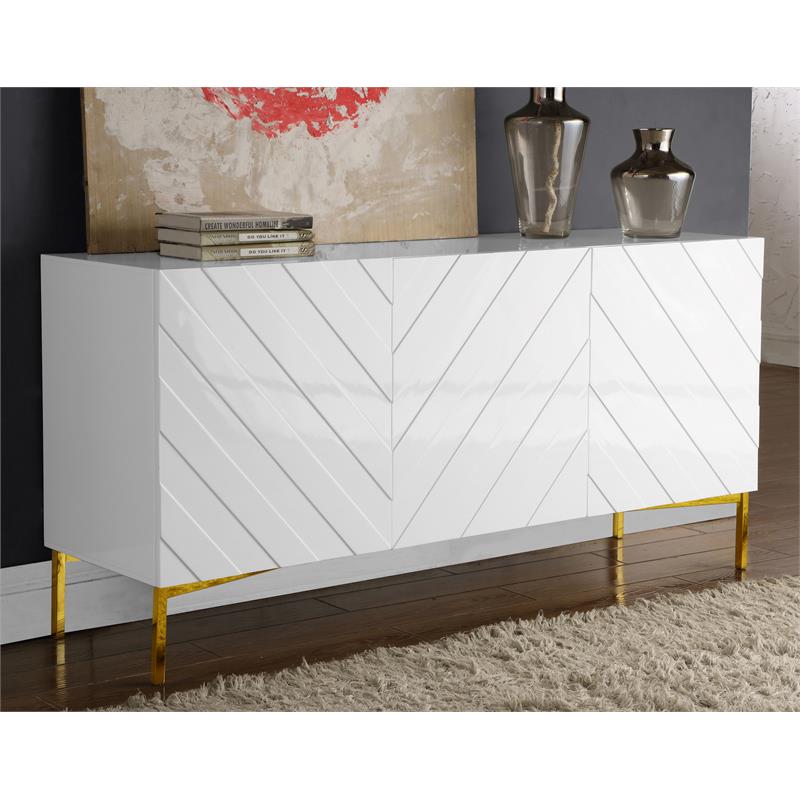 Pemberly Row Modern Solid Wood Sideboard Buffet in White Lacquer