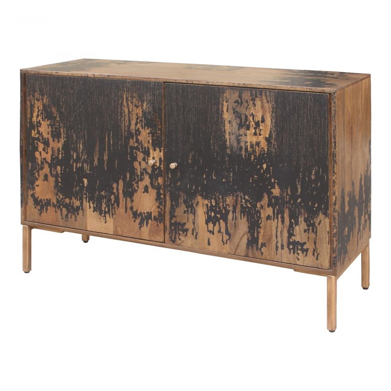 Pemberly Row Solid Mango Wood & Metal Small Sideboard in Black