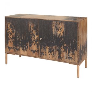 Pemberly Row Solid Mango Wood & Metal Small Sideboard in Black