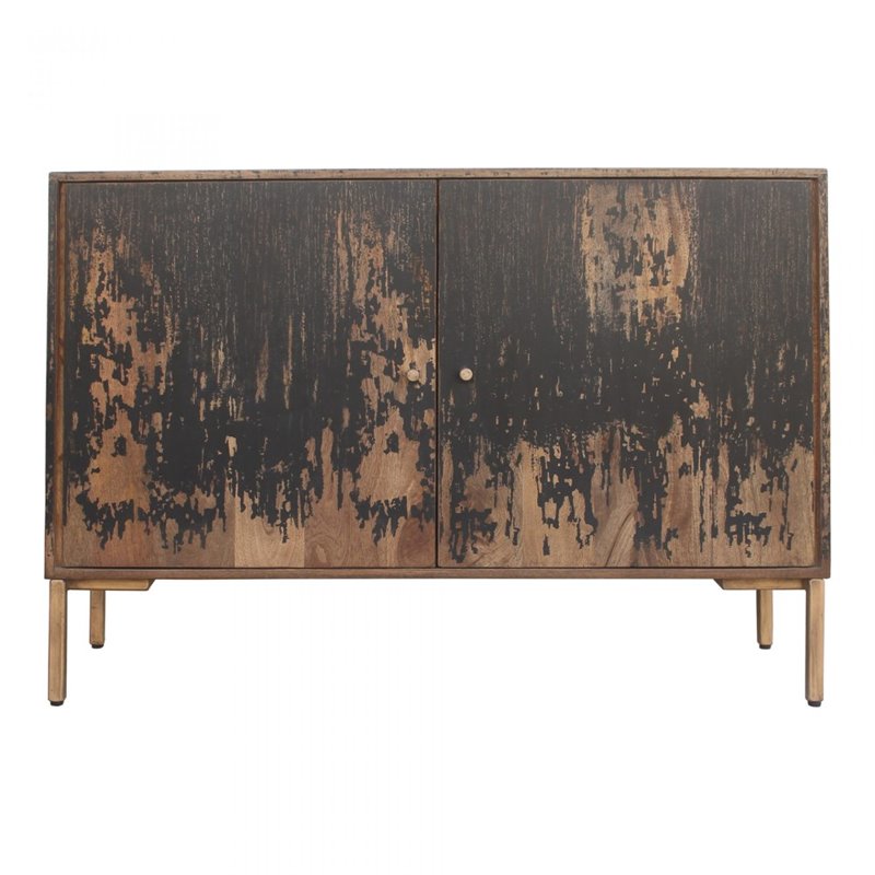 Pemberly Row Solid Mango Wood & Metal Small Sideboard in Black