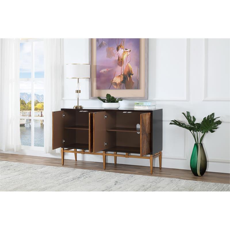 Pemberly Row Modern Brown with Antique Gold Accents Wood Sideboard