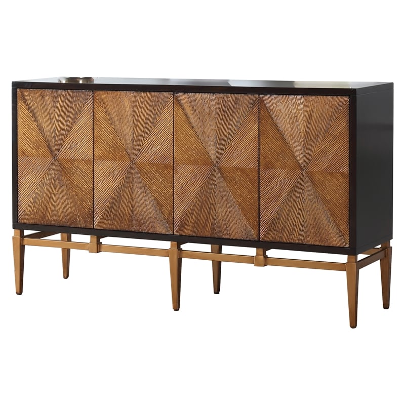 Pemberly Row Modern Brown with Antique Gold Accents Wood Sideboard