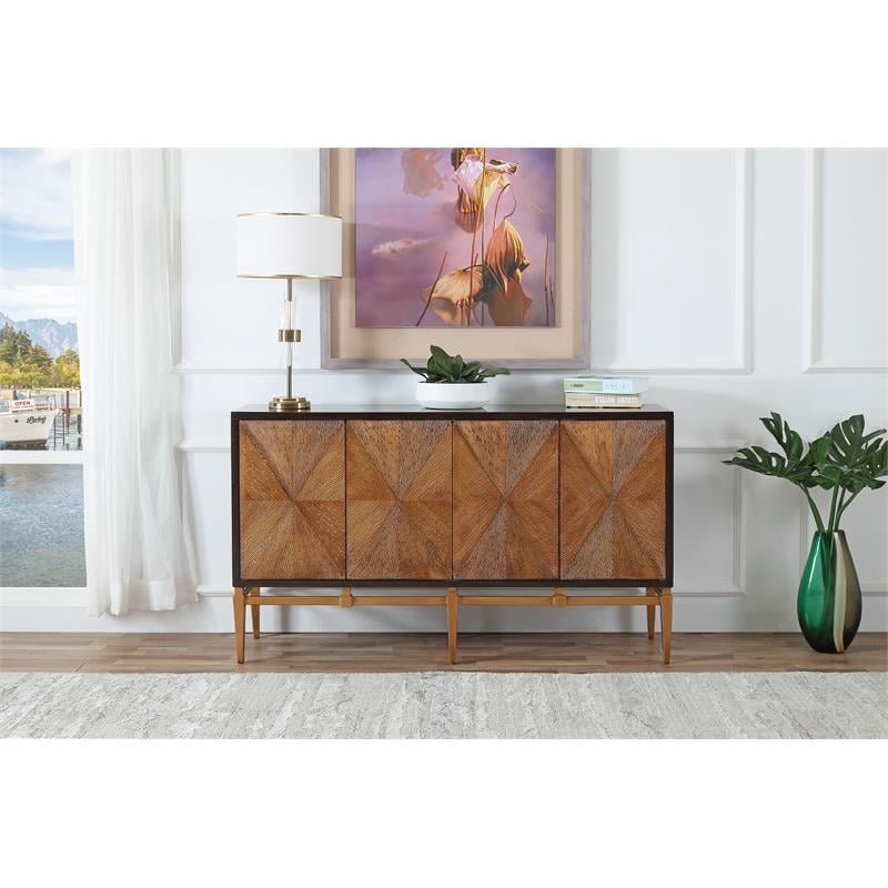 Pemberly Row Modern Brown with Antique Gold Accents Wood Sideboard