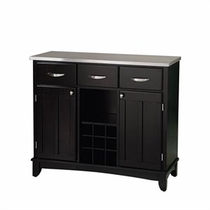 pemberly row large 3 drawer hardwood and steel top buffet in black