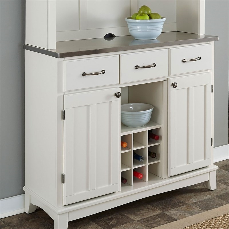 Pemberly Row Hard Wood and Stainless Steel Top Buffet with Hutch in Off White