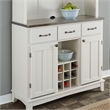 Pemberly Row Hard Wood and Stainless Steel Top Buffet with Hutch in Off White