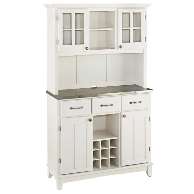 Pemberly Row Hard Wood and Stainless Steel Top Buffet with Hutch in Off White