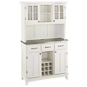 pemberly row modern steel top wood buffet and 2-door hutch in white