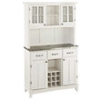 Pemberly Row Hard Wood and Stainless Steel Top Buffet with Hutch in Off White