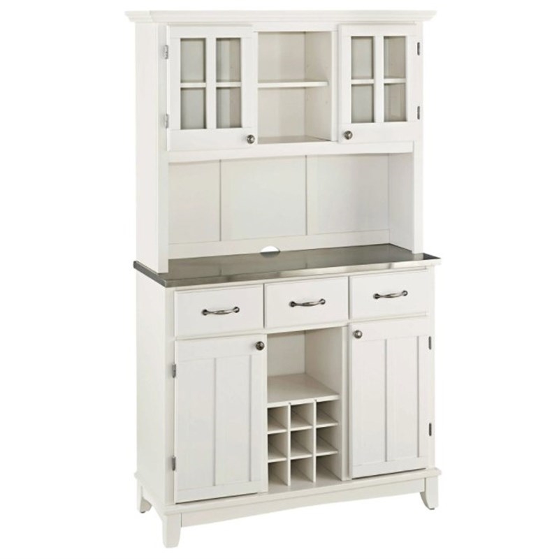 Pemberly Row Hard Wood and Stainless Steel Top Buffet with Hutch in Off White