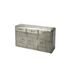 Pemberly Row Industrial Solid Mango Wood 3 Drawer Sideboard in Gray