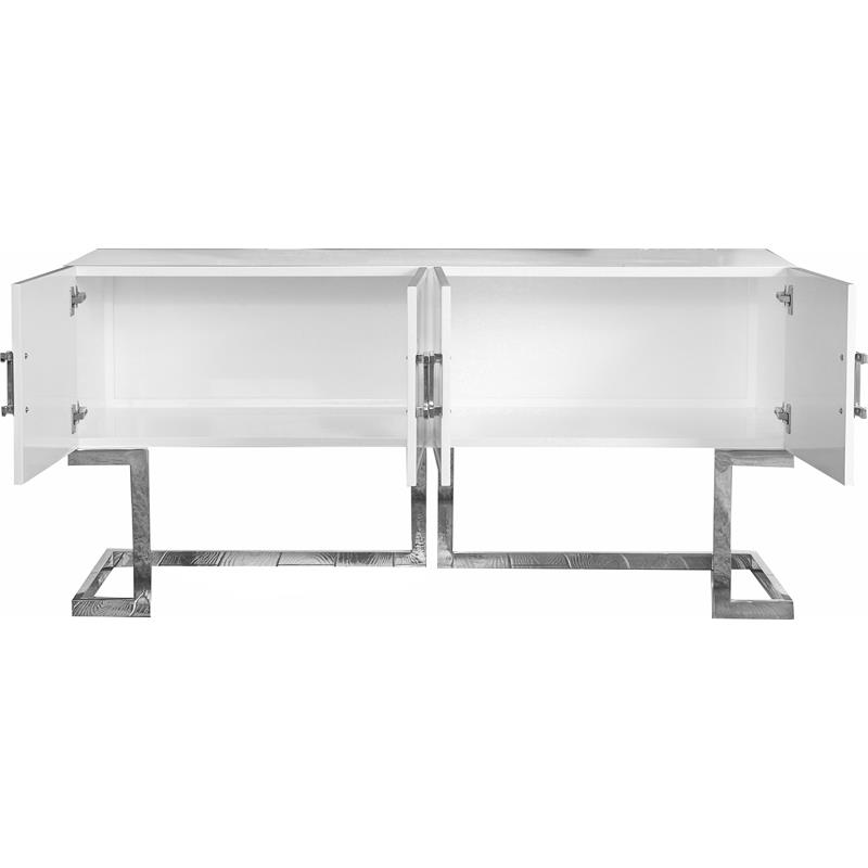 Pemberly Row Solid Wood Sideboard Buffet in White Lacquer and Chrome