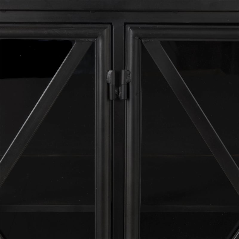 Pemberly Row 79x16 Black Polished Metal With Glass Four Door Sideboard