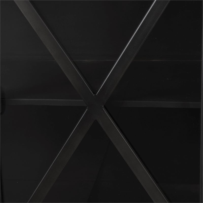 Pemberly Row 79x16 Black Polished Metal With Glass Four Door Sideboard