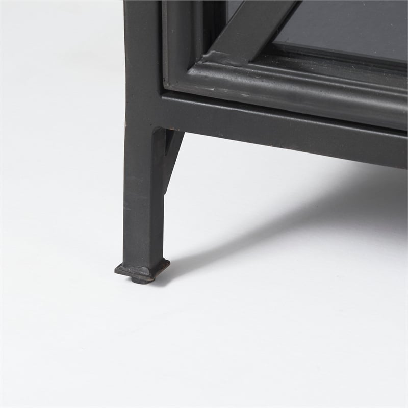 Pemberly Row 79x16 Black Polished Metal With Glass Four Door Sideboard