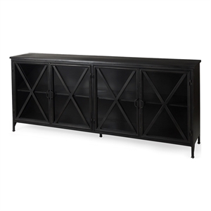 Pemberly Row 79x16 Black Polished Metal With Glass Four Door Sideboard