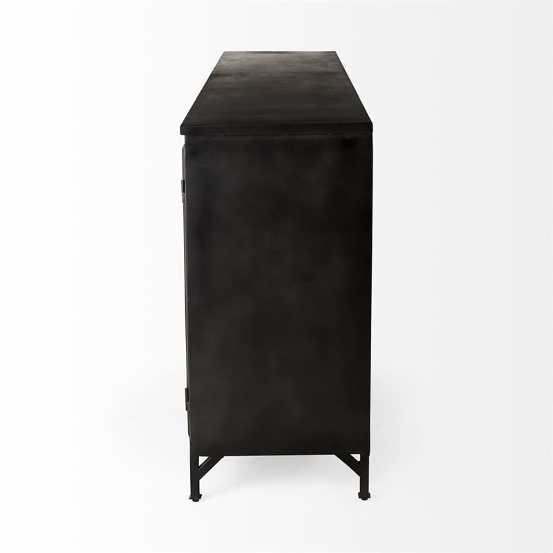 Pemberly Row 79x16 Black Polished Metal With Glass Four Door Sideboard