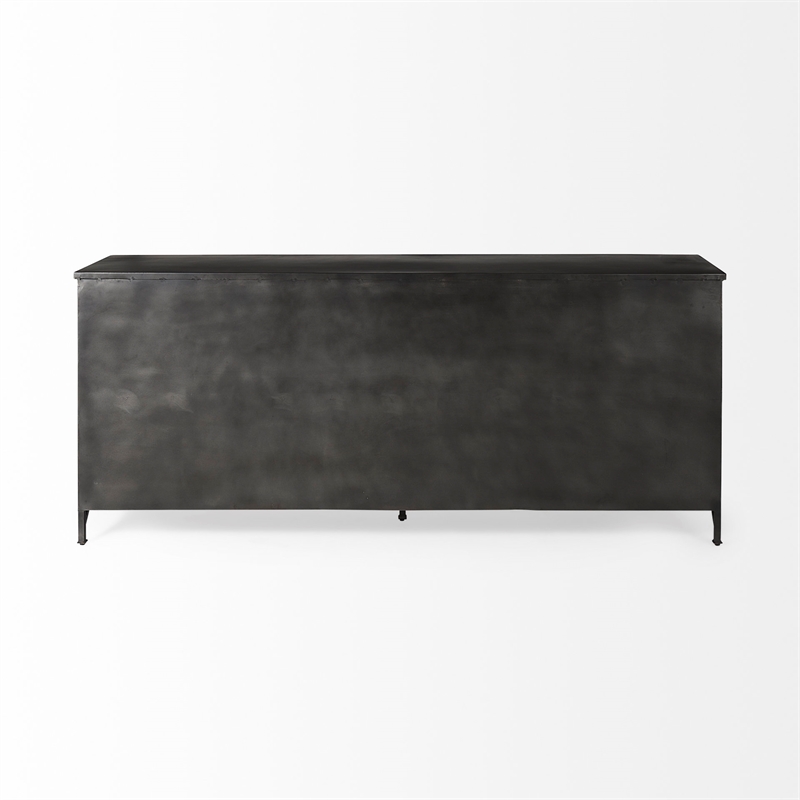 Pemberly Row 79x16 Black Polished Metal With Glass Four Door Sideboard