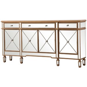 Pemberly Row 4 Door 72&quot Mirrored Sideboard in Hand Rubbed Antique Gold