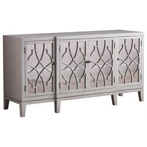 pemberly row solid wood sideboard in antique beige with mirrored accent