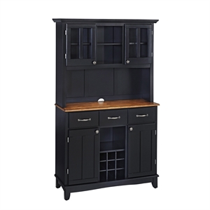 pemberly row 3 drawer black buffet and 2-door hutch with cottage oak top