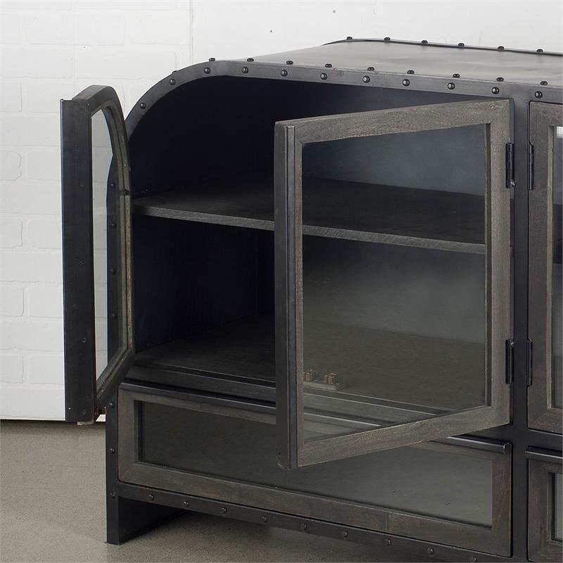 Pemberly Row 62.3x16.5 Black Metal w/Wood 4 Cabinet Door 2 Drawer Sideboard